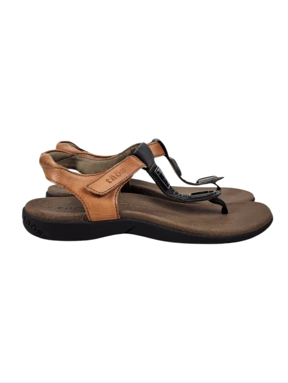 Taos Storyteller Boho Beaded Accent T-Strap Leather Sandals  Womens Size 9